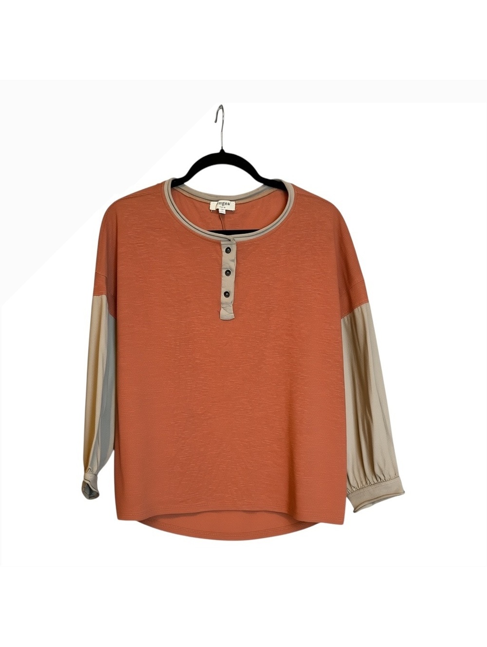 Umgee USA Women’s Rust Color Block Henley Top Oversized